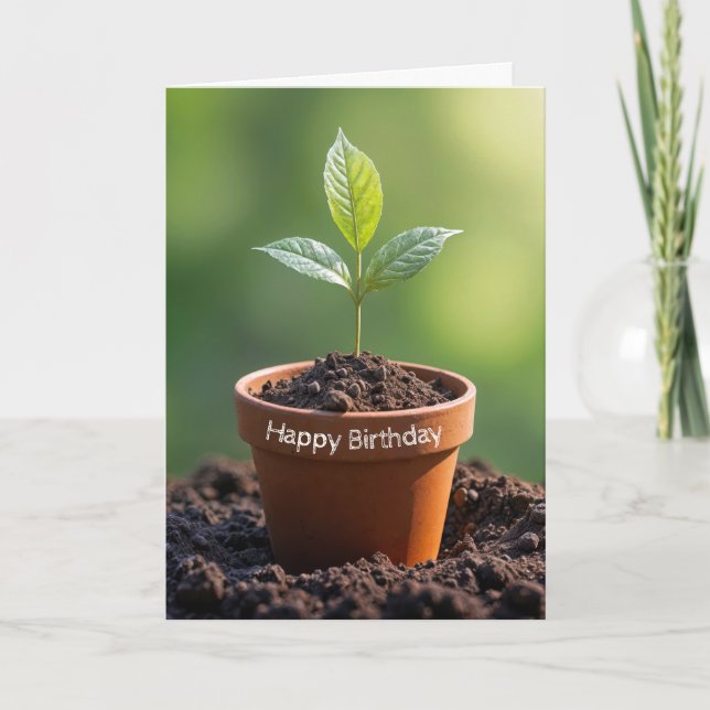 Tarjeta Planta De Cumpleaños En Terracota Pot (Anverso)