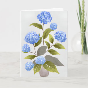 Tarjeta Planta de Hortensia Azul Acuarela Floral Hermosa