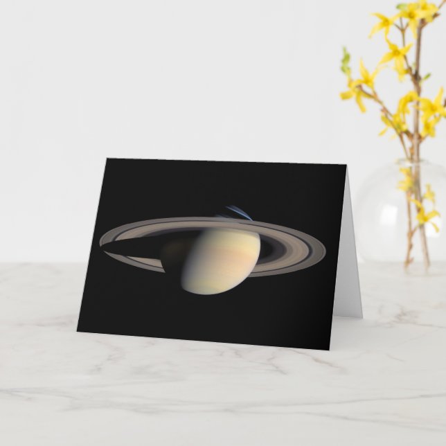 Tarjeta Planta gigante de gas Saturno iluminado por Cassin (flor amarilla)