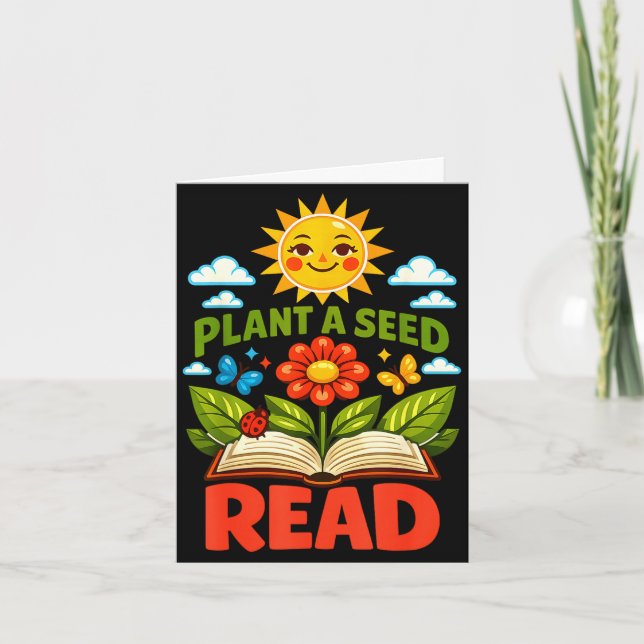 Tarjeta Planta una semilla leer libro de biblioteca divert (Anverso)