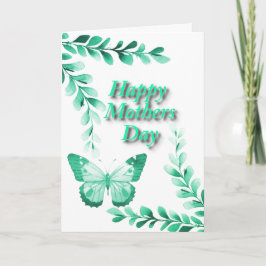 Tarjeta Planta y mariposa en verde