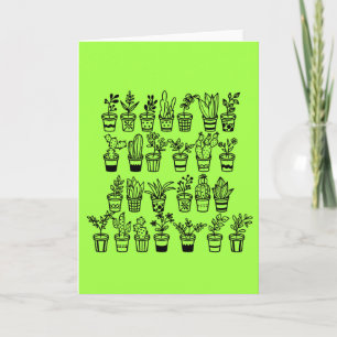 Tarjeta Plantas de garabatos lindos en macetas