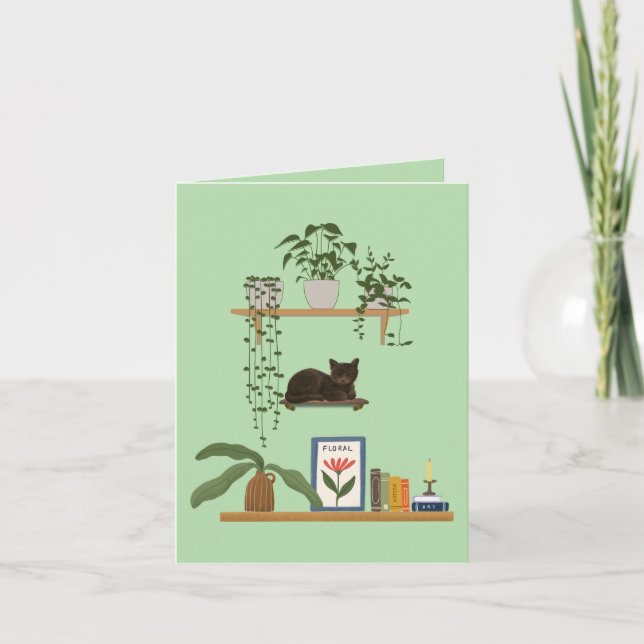 Tarjeta Plantas, Gatos Y Libros - Estética Del Gato De Boo (Anverso)