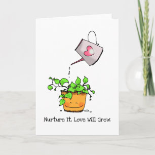 Tarjeta Plantas verdes y latas de riego