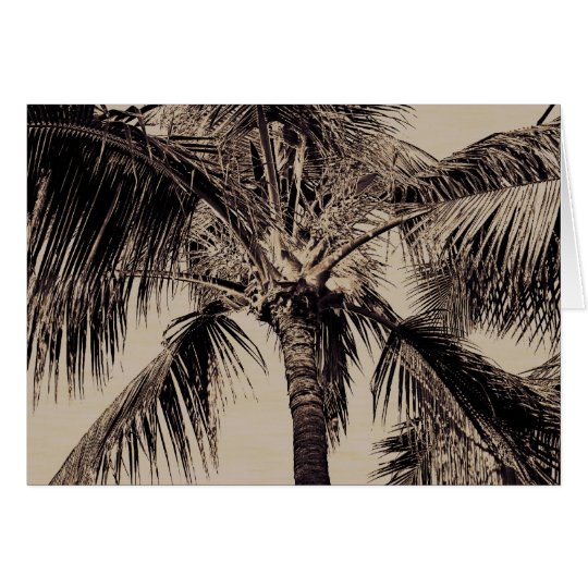 Tarjeta Plantilla hawaiana retra de la palmera de la sepia