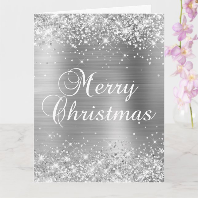 Tarjeta Plata Brillante Glittery Gran Feliz Navidad (Orquídea)