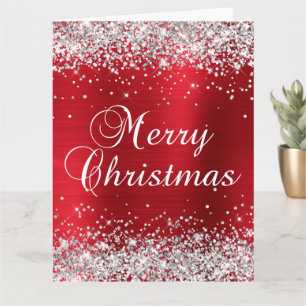 Tarjeta Plata Brillo Rojo Foil Grande Feliz Navidad