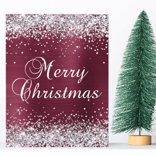 Tarjeta Plata Brillo Rojo Oscuro Foil Gran Feliz Navidad