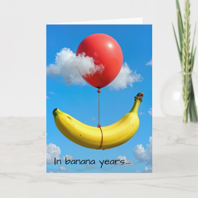 Tarjeta Plátano de Cumpleaños Con Globo Rojo (Anverso)
