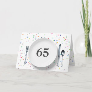 Tarjeta Plate y Silverware para los 65 años