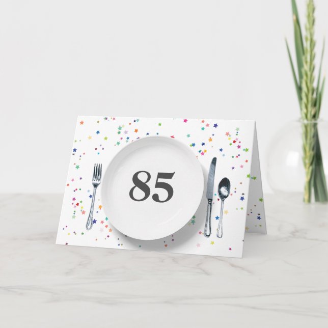 Tarjeta Plate y Silverware para los 85 años (Anverso)