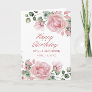 Tarjeta Plato de fiesta de cumpleaños de rosa floral rosa