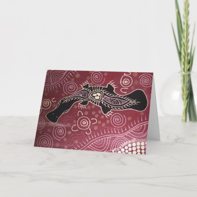 Tarjeta Platypus Dreaming rojo por Mundara Koorang (Anverso)
