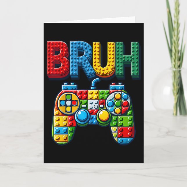 Tarjeta Play Building Blocks Bruh Saying Gamer Boys Brick  (Anverso)