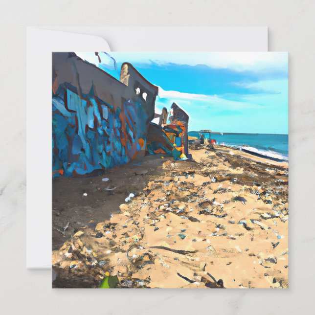 Tarjeta Playa abandonada postapocalíptica (Anverso)