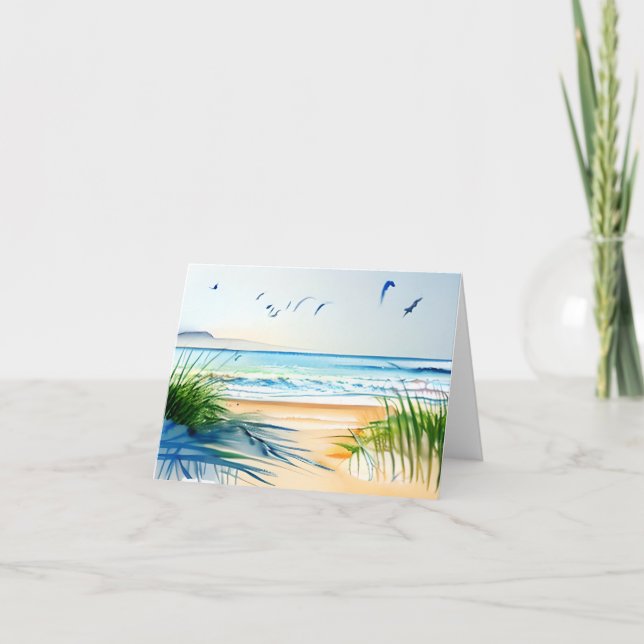 Tarjeta Playa acuarela personalizable (Anverso)