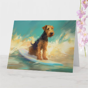 Tarjeta Playa Airedale Surfing Pintura