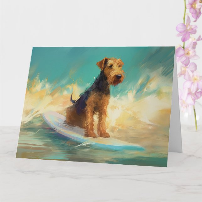 Tarjeta Playa Airedale Surfing Pintura (Orquídea)