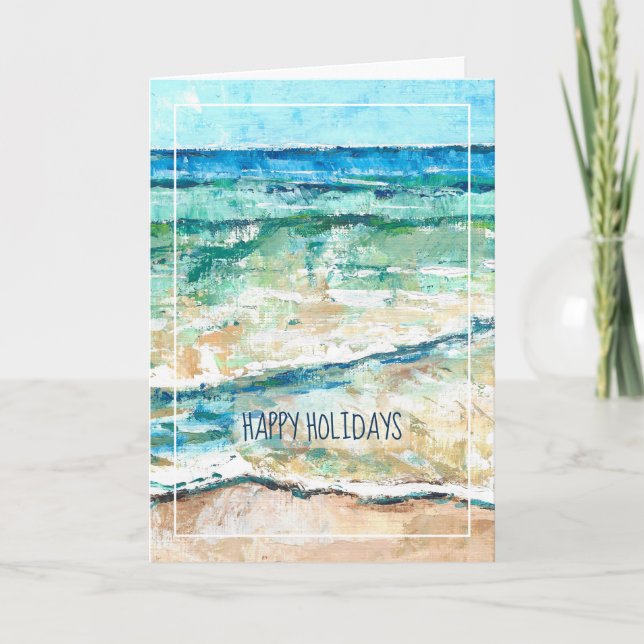 Tarjeta Playa Costera Resumen Arte Pintado (Anverso)
