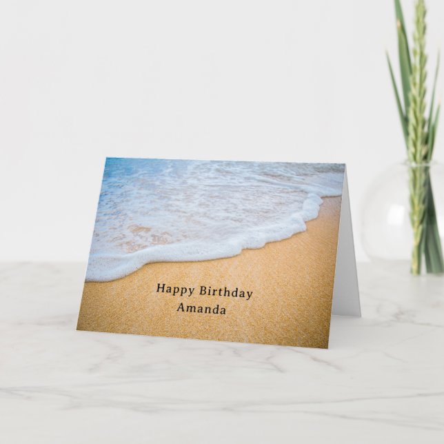 Tarjeta Playa de arena con día de cumpleaños de una espuma (Anverso)