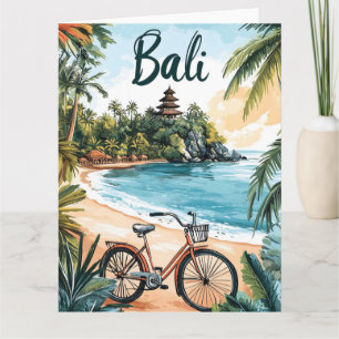 Tarjeta Playa de Bali con Bicicleta - Viaje Tropical 