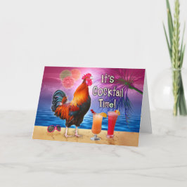 Tarjeta Playa de cócteles de gallos divertida tropical de 