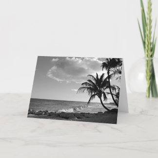 Tarjeta Playa de palmeras en Barbados blanco y negro - en