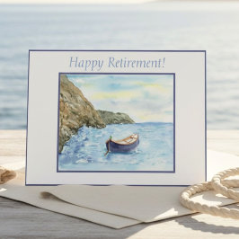 Tarjeta Playa de retiro costera barco acuarela océano
