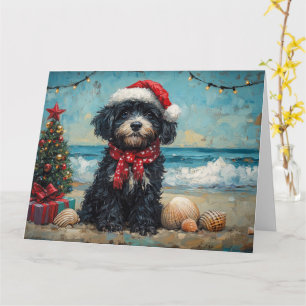 Tarjeta Playa de Vintage para Navidades de Perro de Agua d