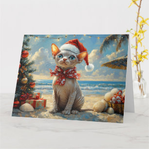 Tarjeta Playa de Vintage para Navidades Sphynx Cat