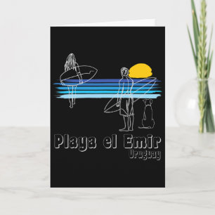 Tarjeta Playa El Emir Uruguay, Chica Chico Surfista Playa