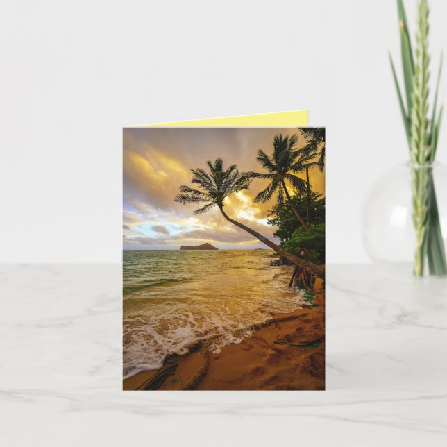 Tarjeta Playa Hawaiana Tropical Sunset Palm Beach (Anverso)