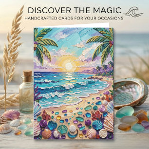 Tarjeta Playa Impasto y Vidrio de Mar Feliz Aniversario