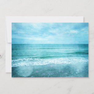 Tarjeta Playa Retro - acuarela azul Verde azulada del océa