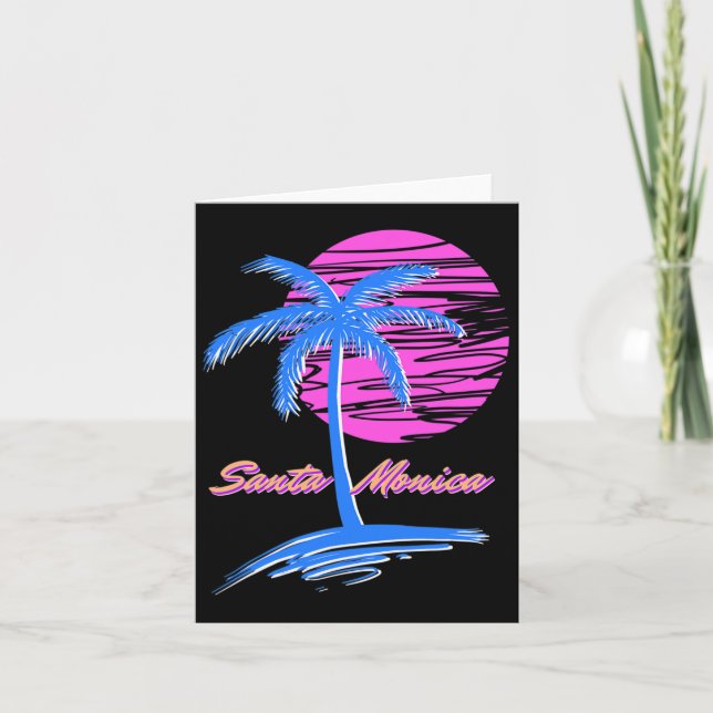 Tarjeta Playa Santa Monica Outrun 80 Vaporwave estético (Anverso)