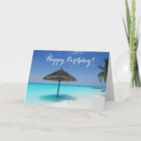 Playa tropical con paraguas de paja Cumpleaños