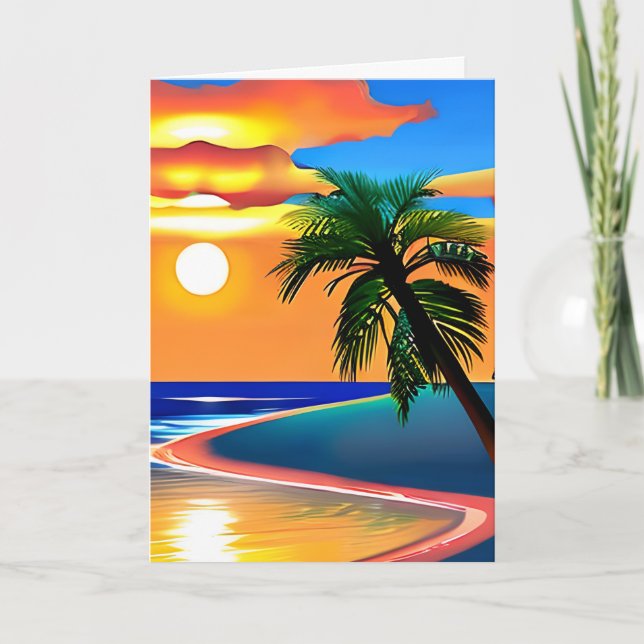Tarjeta Playa Tropical | Cumpleaños feliz (Anverso)