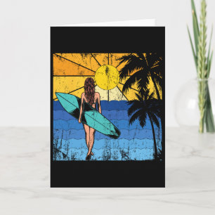 Tarjeta Playa Tropical Oleaje Atardecer Tabla de Surf Surf