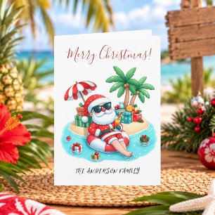 Tarjeta Playa Tropical Santa Navidad 