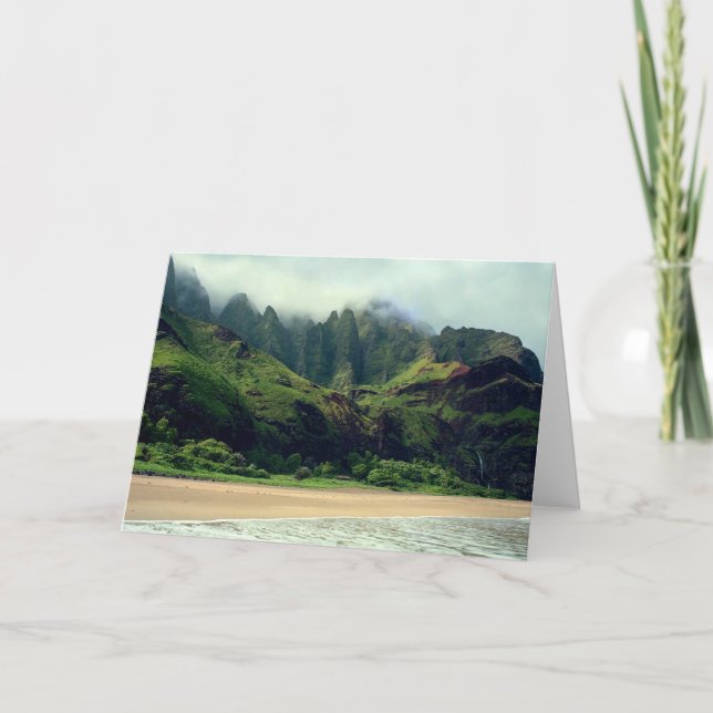 Tarjeta Playa y cascada de Kalalau (Anverso)