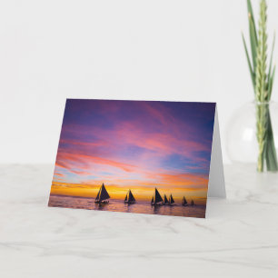 Tarjeta Playas tropicales   Veleros de atardecer, Filipina