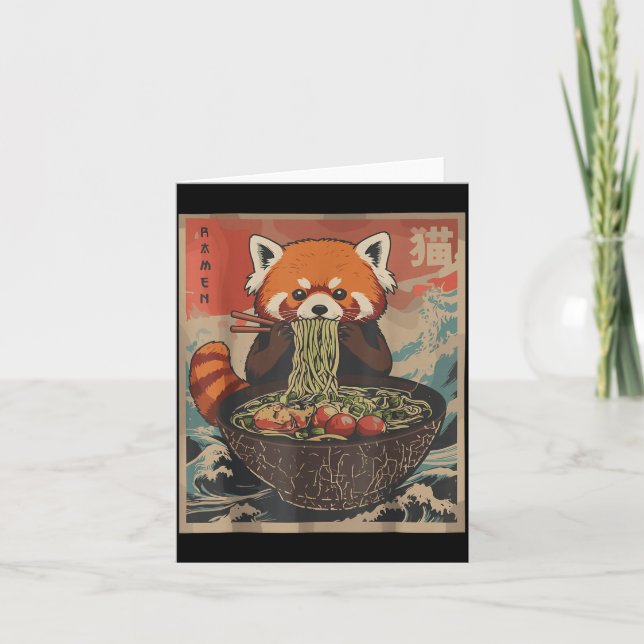 Tarjeta Playeras Gráficas Japonesas De Ramen Panda Rojo De (Anverso)