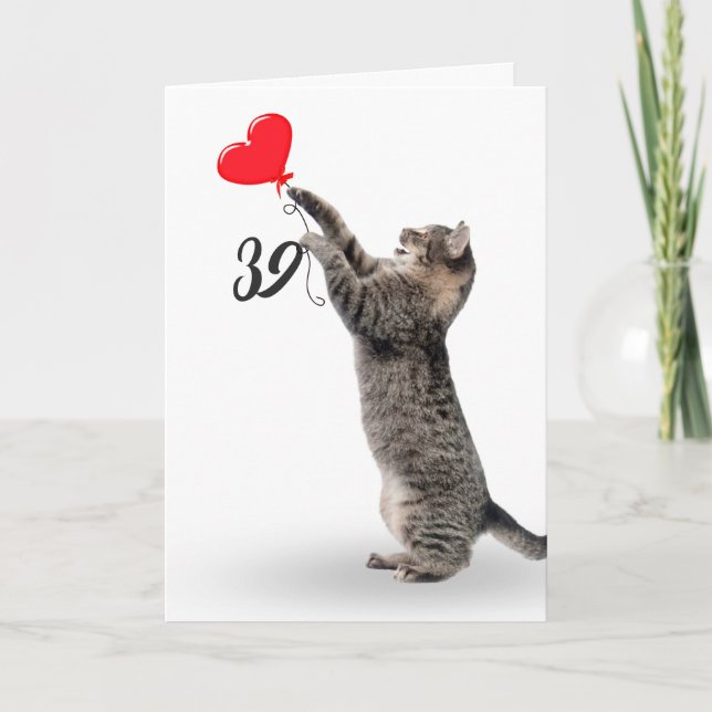 Tarjeta playful tabby cat for 39th birthday card (Anverso)