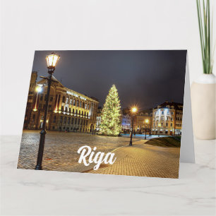Tarjeta Plaza de la Catedral con árbol de Navidad en Riga