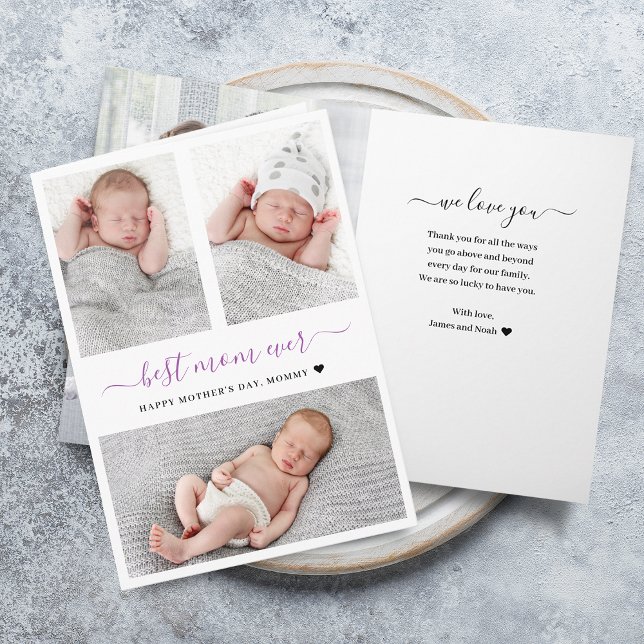 Tarjeta plegable con collage de fotos moderno para (Modern Mother's Day Photo Collage Folded Card)