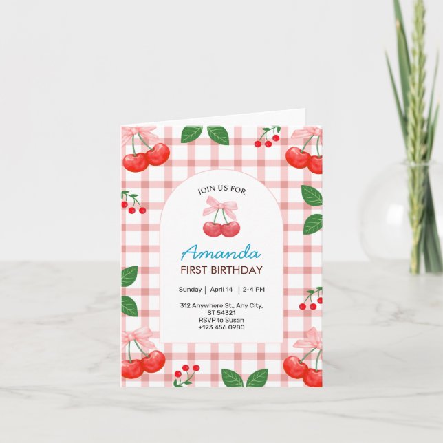 Tarjeta Plegable de Cumpleaños de Frutas de Cereza (Anverso)