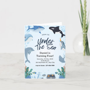 Tarjeta plegable de cumpleaños de tiburón náutico 