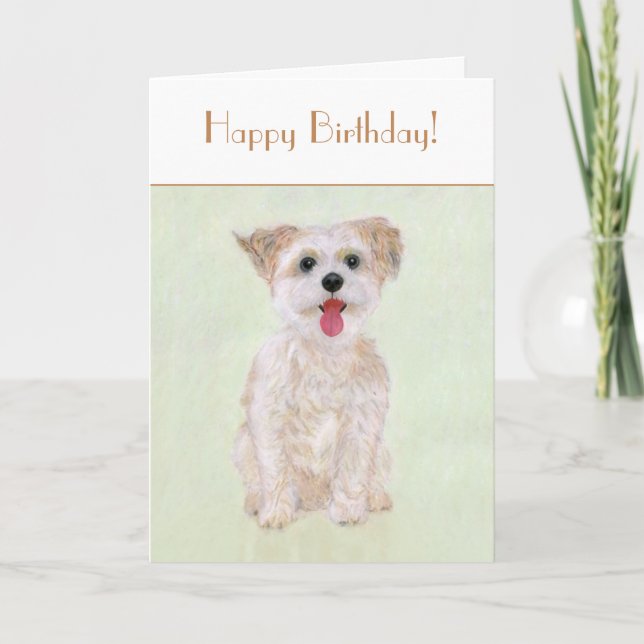 Tarjeta Plegable de Cumpleaños para Perro Morkie (Anverso)