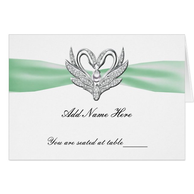 Tarjeta plegable de lugar de mesa para cisne verde (Anverso (Horizontal))