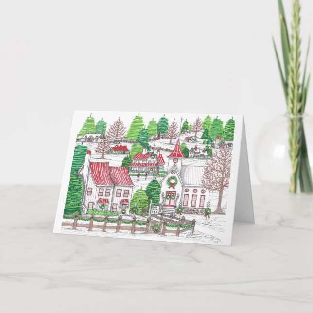 Tarjeta plegada 5x7 para navidades Village (Anverso)